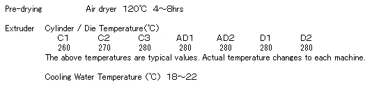 Recommended Molding Conditions for Extrusion Molding Grade